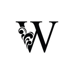 letter W. Vintage black flower ornament initial letters.  Alphabet. Logo vector 
