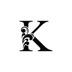 letter K. Vintage black flower ornament initial letters.  Alphabet. Logo vector 
