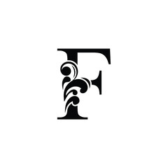 letter F. Vintage black flower ornament initial letters.  Alphabet. Logo vector 
