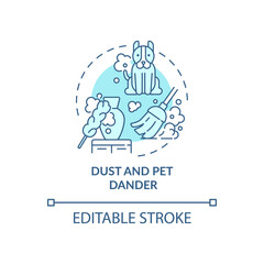 Dust and pet dander concept icon. Indoor air pollution idea thin line illustration. Allergens. Biological contaminants. Breathing problems. Vector isolated outline RGB color drawing. Editable stroke
