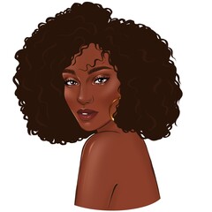 Hand drawn African American young woman. Stylish woman. Fashion illustration