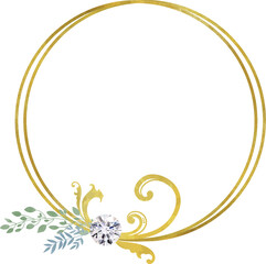 ゴールドとダイヤモンドの円形フレーム　ベクター素材