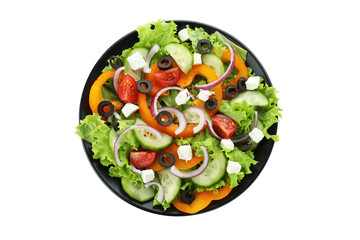 Plate of greek salad isolated on white background