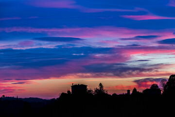 Magic of the sunset on the Cassacco Castle. Udine.