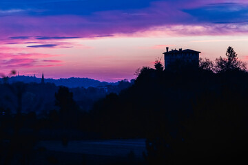 Obraz premium Magic of the sunset on the Cassacco Castle. Udine.