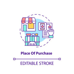 Purchase place concept icon. Customer behavior pattern idea thin line illustration. Sale point. Going into store, mall. Electronic commerce. Vector isolated outline RGB color drawing. Editable stroke