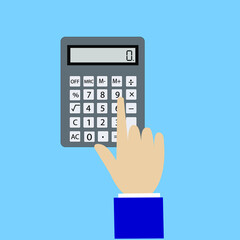 Hand with calculator, flat design, vector illustration,calculator math isolated icon.