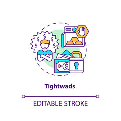 Fototapeta na wymiar Tightwads concept icon. Tight-fisted consumer idea thin line illustration. Frugalist. Avoiding luxury items. Buying products at lowest price. Vector isolated outline RGB color drawing. Editable stroke
