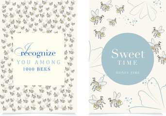 greeting card with flowers and bees 