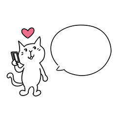 スマートフォンで通話している白猫と吹き出しのイラスト