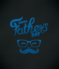 Happy fathers day vector greeting card with cute moustached dad silhouette