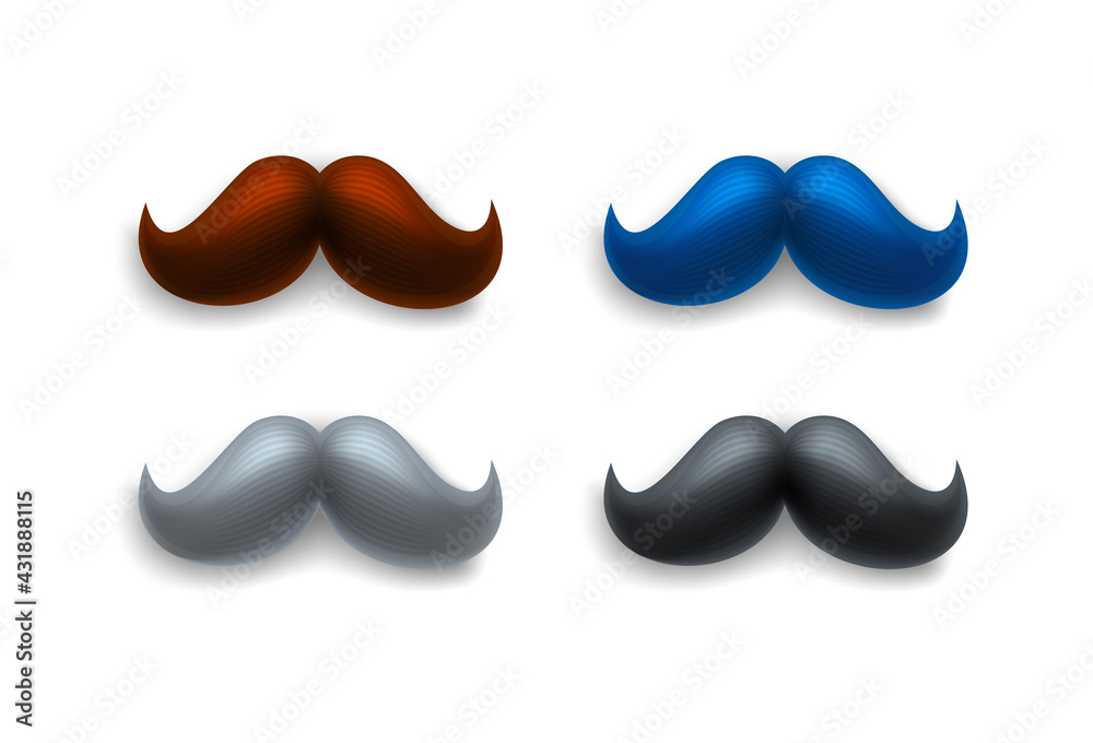 Poster Elegant retro styled curly moustache vector set isolated on white background