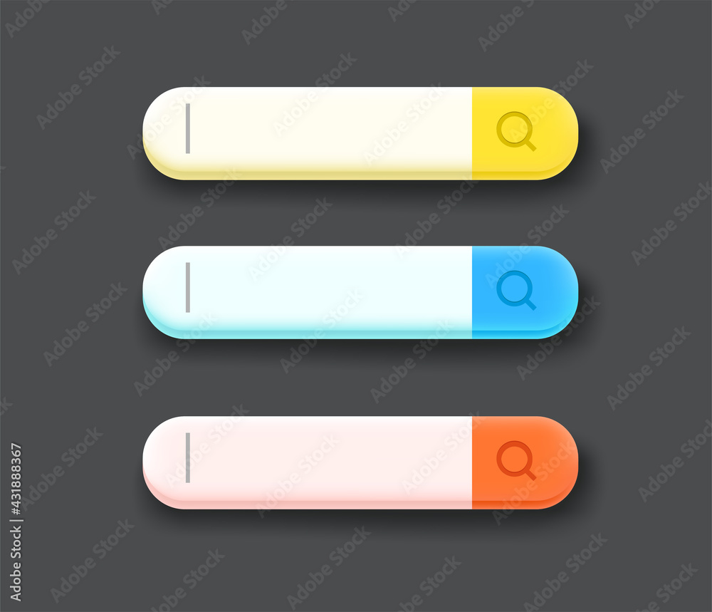 Poster Searching web bar vector set. 3d cute style vector illustration
