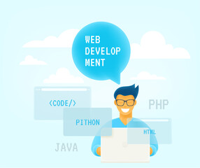 Web deloper at work. 3d style cute isometric vertical illustration