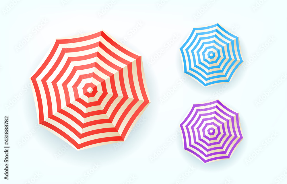 Poster color umbrellas top view. vector set isolated om whita background