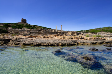 ITALY - SARDINIA - the ruins of the ancient city of Tharros on the western coast of Sardinia in the...