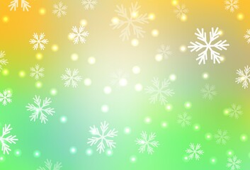 Light Green, Yellow vector pattern with christmas snowflakes, stars.
