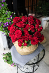 bouquet of roses, red roses, basket of red roses, rose, roses, flower shop