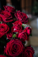bouquet of roses, red roses, basket of red roses, rose, roses, flower shop