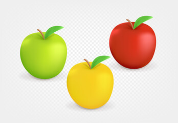 Color apples isolated on transparent background