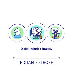 Digital inclusion strategy concept icon. Tackling digital exclusion idea thin line illustration. Access to technology resources. Vector isolated outline RGB color drawing. Editable stroke