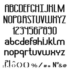 Obraz premium Black Alphabet uppercase, lowercase letters, numbers and punctuation signs