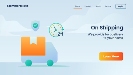 on shipping campaign for web website home homepage landing landingpage banner template flyer with flat cartoon style