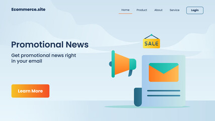 promotional news campaign for web website home homepage landing landingpage banner template flyer with flat cartoon style