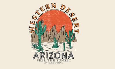 Cactus desert vibes t-shirt design.  western desert design artwork for apparel and others - obrazy, fototapety, plakaty