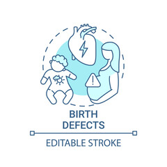 Birth defects blue concept icon. Baby with neural disorder. Pregnancy risk. Down syndrome. Genetic disease idea thin line illustration. Vector isolated outline RGB color drawing. Editable stroke