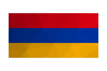Vector isolated illustration. National Armenian flag with Tricolour of red, blue, orange. Official symbol of Armenia; Creative design in low poly style with triangular shapes. Gradient effect.