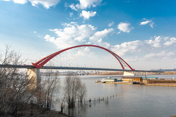 Novosibirsk, Russia - April 30, 2021: Bugrinsky bridge under the blue sky