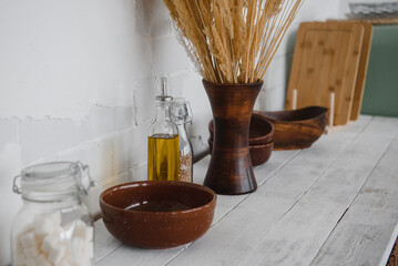 various items on the kitchen table in the Scandinavian style