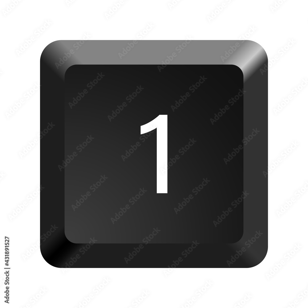 Poster key with number 1. black computer keyboard. button icon vector illustration.