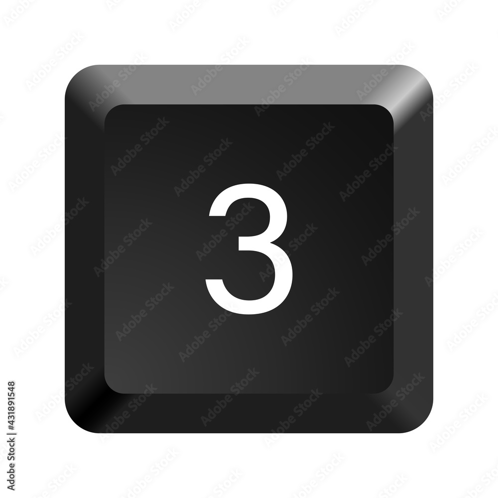 Poster Key with number 3. Black computer keyboard. Button icon vector illustration. 
