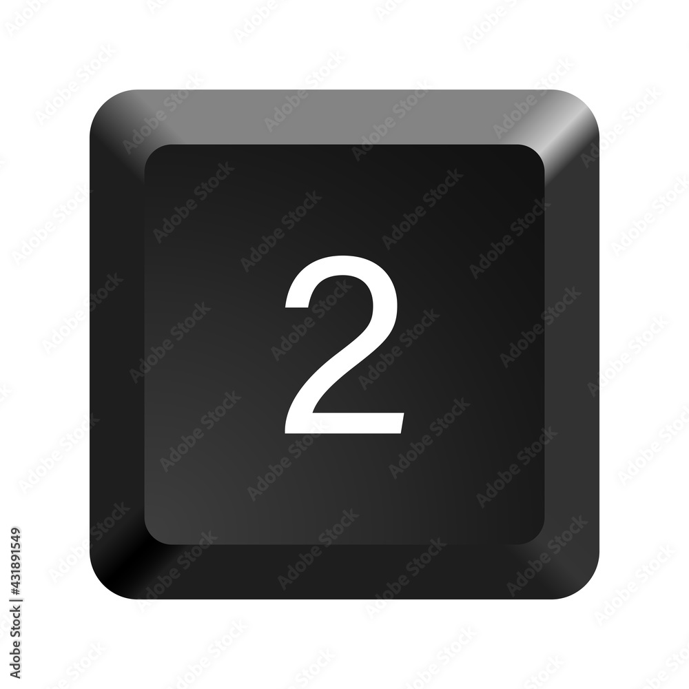 Poster key with number 2. black computer keyboard. button icon vector illustration.