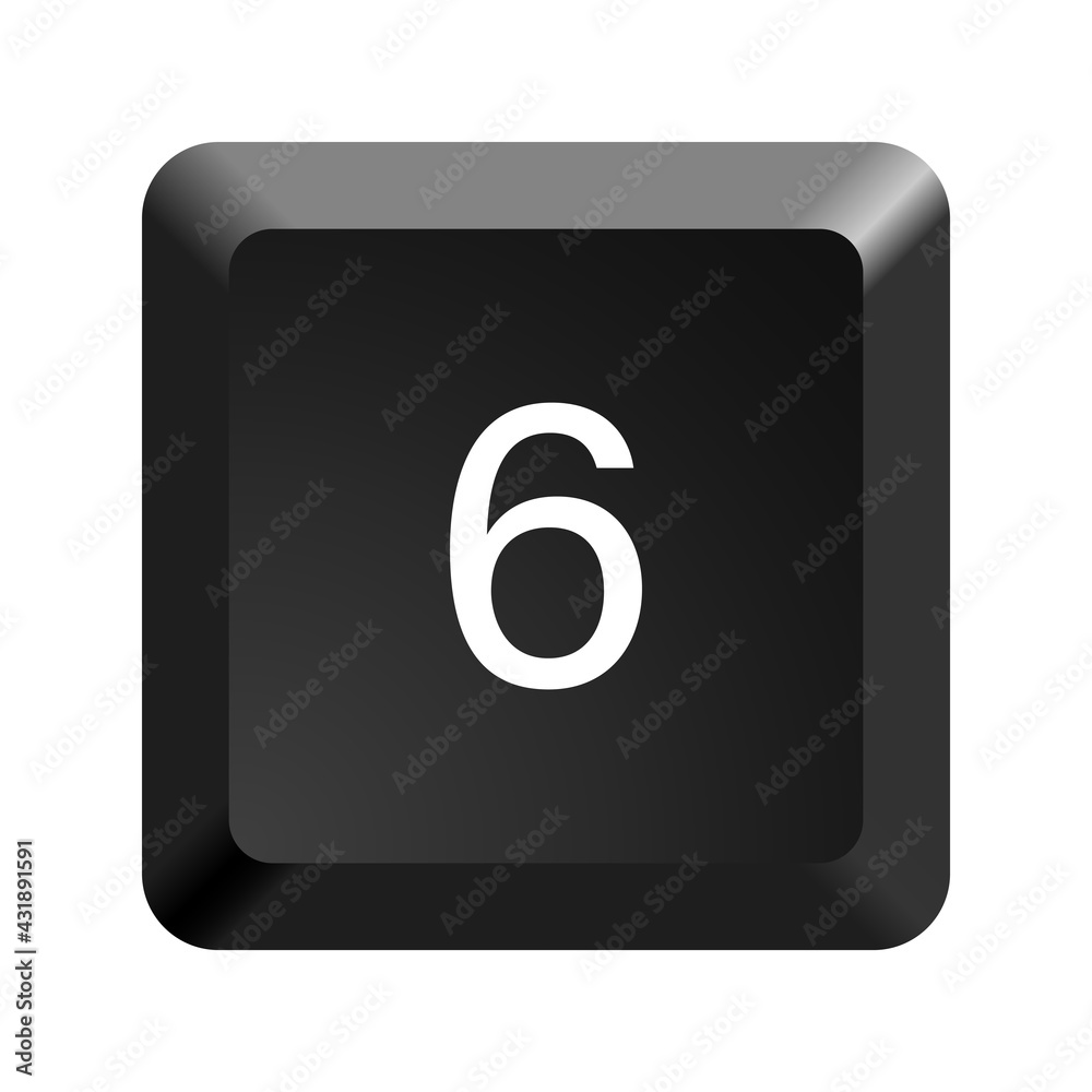 Poster key with number 6. black computer keyboard. button icon vector illustration.