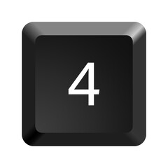 Key with number 4. Black computer keyboard. Button icon vector illustration. 