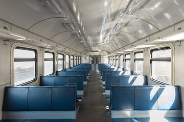 electric train without people with blue seats