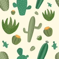 Raamstickers Cactus Vector naadloos patroon met tropische cactus met bloemen geïnspireerd door exotische tropische tuin vetplanten. Groene natuurachtergrond perfect voor babytextiel of inpakpapier