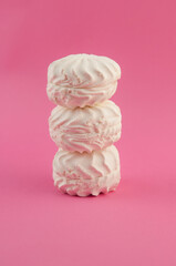 Russian marshmallow Zefir on pink paper background