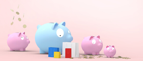 Business Analytics Data concept and seo marketing social media with Successful and piggy bank on Pink. copy space, digital, banner, website -3d Rendering