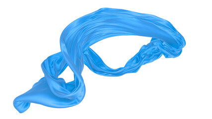 Beautiful flowing fabric of blue wavy silk or satin. 3d rendering image.