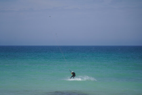 kitesurfing athlete in the Black Sea, Vama Veche, Romania.