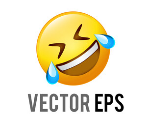 Vector yellow rolling on the floor laughing out loud face icon with closed eyes and blue tears