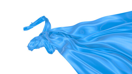 Beautiful flowing fabric of blue wavy silk or satin. 3d rendering image.