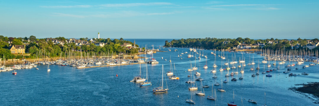 Panorama of the Odet river and B&eacute;nodet in Finist&egrave;re, Brittany, France