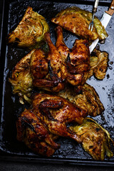 Roasted cornish hens with cabbage.style rustic