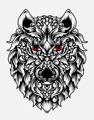 illustration vector wolf head with ornament style