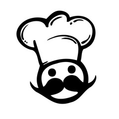 chef logo, icon in a chef's cap. outline illustration emblem for design